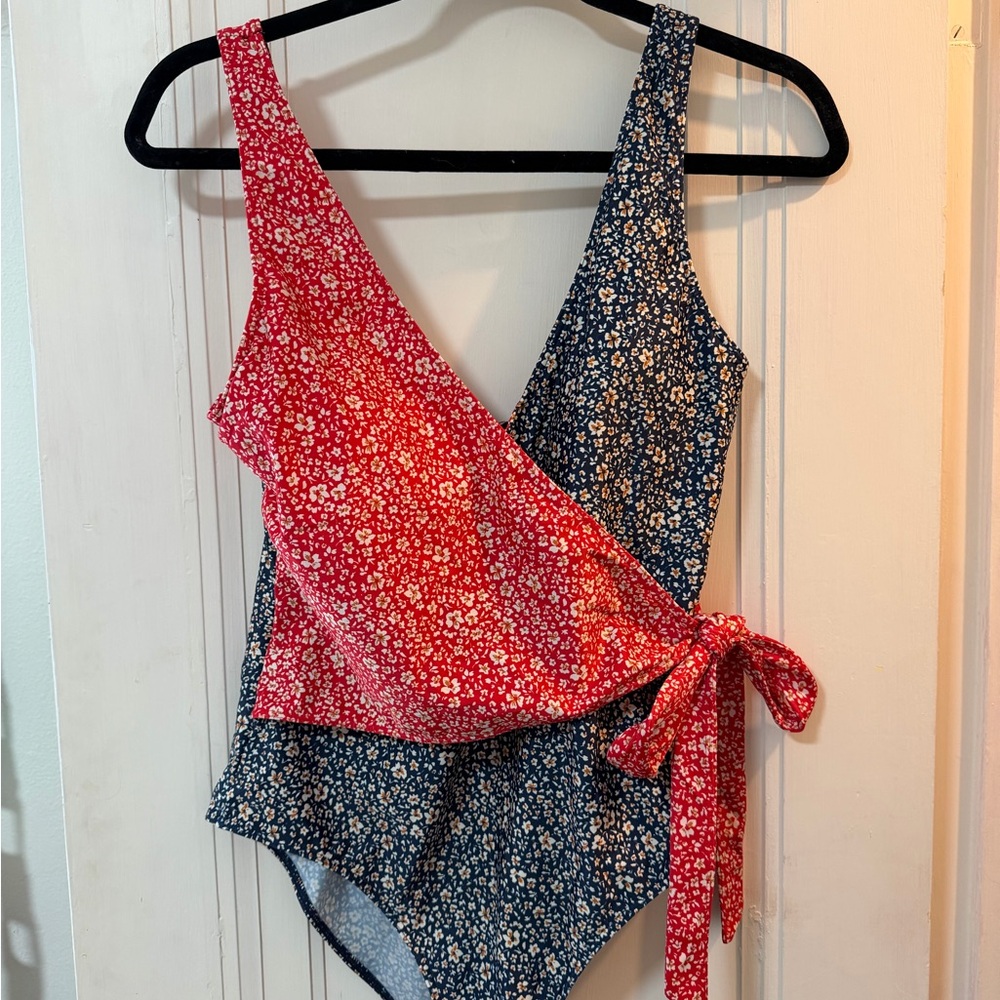 Summersalt Blue and Red Wrap Swimsuit